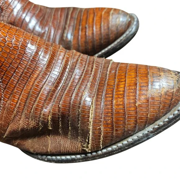 Tony Lama Lizard Exotic Teju Leather Western Boots Men's 5.5 B Cowboy J 4124 - Picture 6 of 12